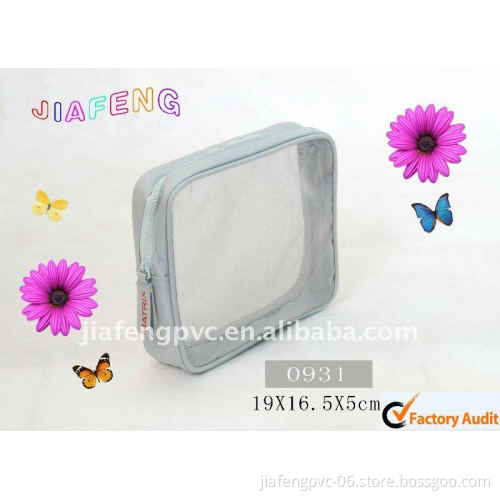 Eco-friendly Grey Stand Up Mesh Pouch with Fabric Side Walls